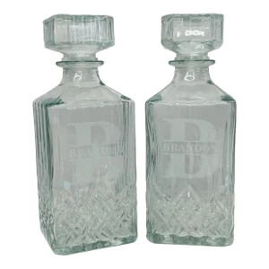Vintage 1960s Brandon Square Glass Decanters- a Pair