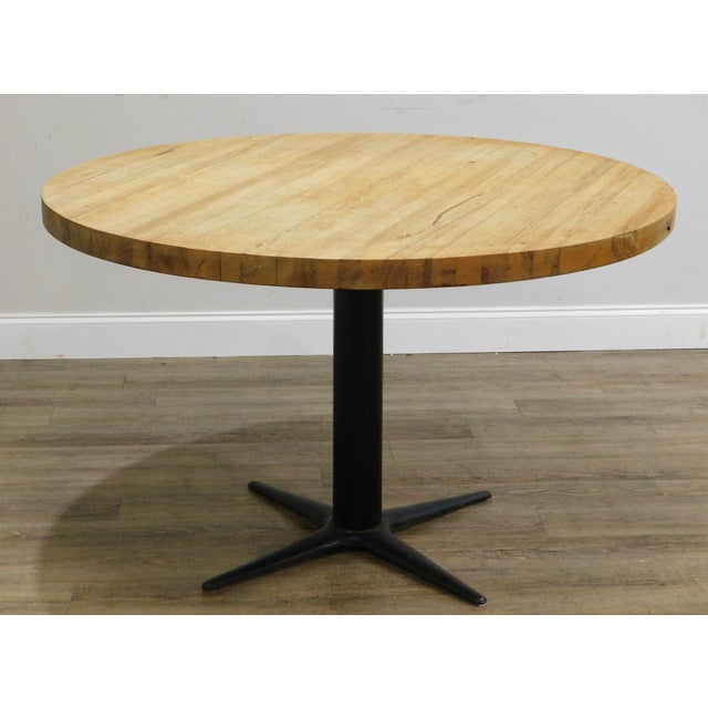 MidCentury Iron Base Round Butcher Block Top Dining, Kitchen Table Chairish