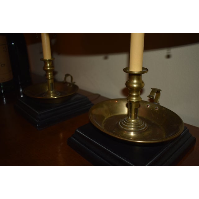 Black 19th Century Large English Brass Chamber Stick Lamps - a Pair For Sale - Image 8 of 8