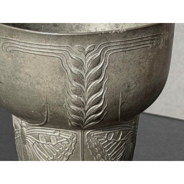 Metal Signed Kayserzinn Art Nouveau Vase Designed by Hugo Leven. For Sale - Image 7 of 12