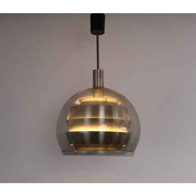 1960s Doria Layered Pendant Lamp in Smoked Glass and Aluminium from Doria Leuchten, 1960s For Sale - Image 5 of 11