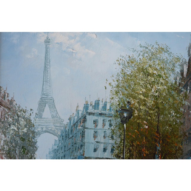 Vintage Mid Century Era French Impressionist J Bardot Paris Street Scene With Eiffel Tower Painting For Sale In San Francisco - Image 6 of 9