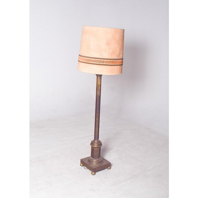 Mid-Century Modern Danish Brass Floor Lamp with Fabric Shade, 1950 For Sale - Image 3 of 8