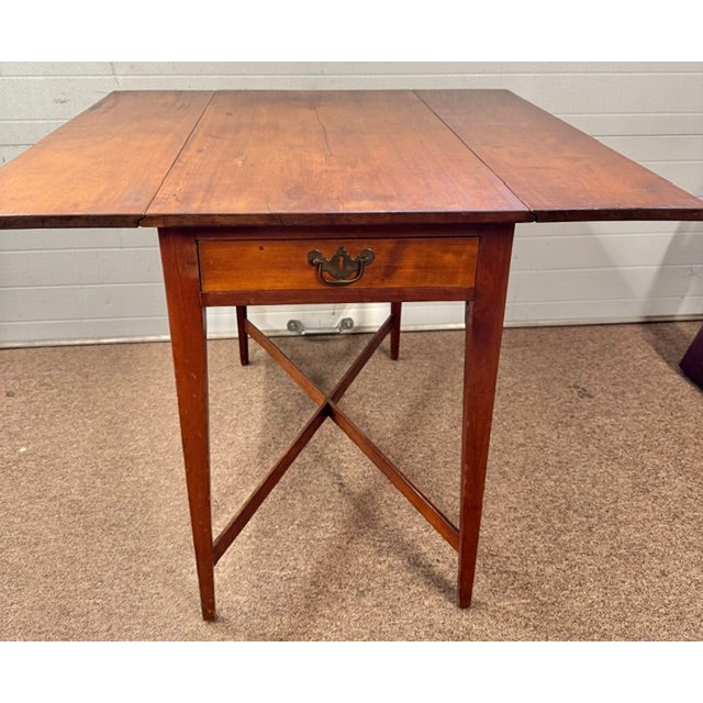 Antique American Cherry Dropleaf Pembroke Table With Cross Stretcher Base For Sale - Image 9 of 11