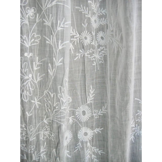 Large Embroidered Napoleon III Sheer Curtains Circa 1850 For Sale - Image 4 of 11