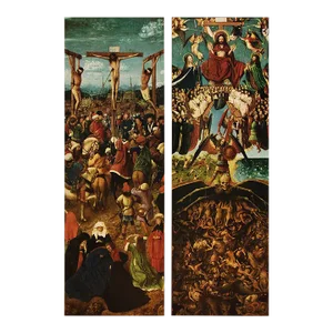 1956 After Hubert Van Eyck "The Crucifixion and the Last Judgment", Vintage Prints - Set of 2
