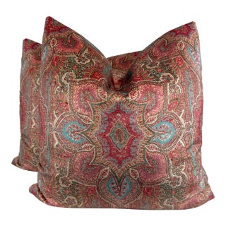 Colefax & Fowler "Amadore Velvet" in Tomato 22" Pillows-a Pair For Sale