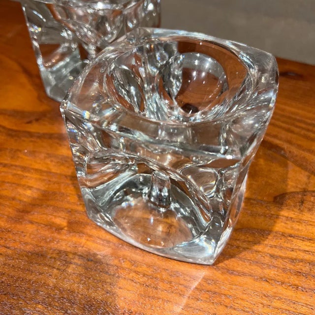1960s 1960s Crystal Glass Modern Cube Candle Holder Pair For Sale - Image 5 of 10