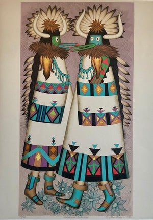 Alice Asmar, Shalako Dancer, Native American Indian Lithograph California Woman Artist, 1980