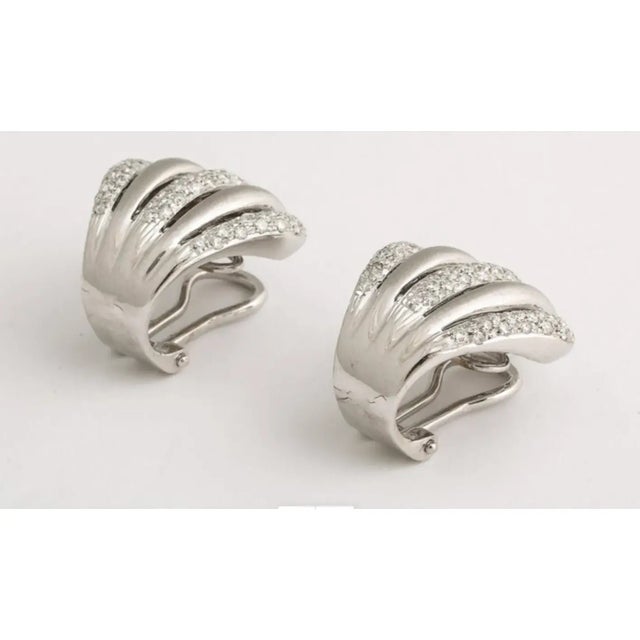 Silver 18 Kt White Gold and Diamond Omega Back Earrings Italian -2pcs For Sale - Image 8 of 8