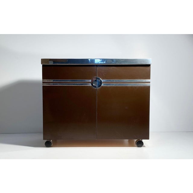 Pierre Cardin / Willy Rizzo / Milo Baughman Bar Cabinet on Castors For Sale - Image 12 of 14