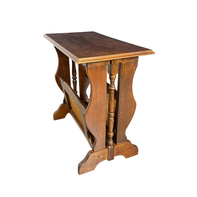 Brown Vintage Wooden Magazine Rack Side Table, 1950 For Sale - Image 8 of 12
