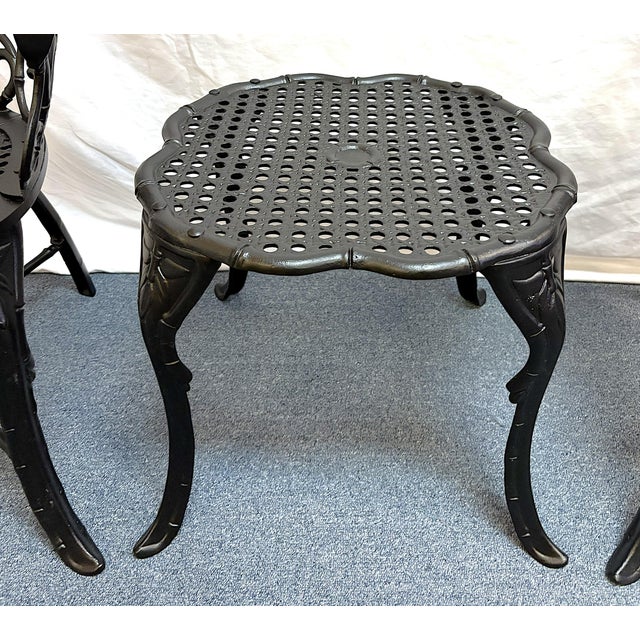 Black Vintage Set of 'Barrycraft' Style Cast Aluminum Outdoor Table and Two Chairs- 3 Pieces For Sale - Image 8 of 18