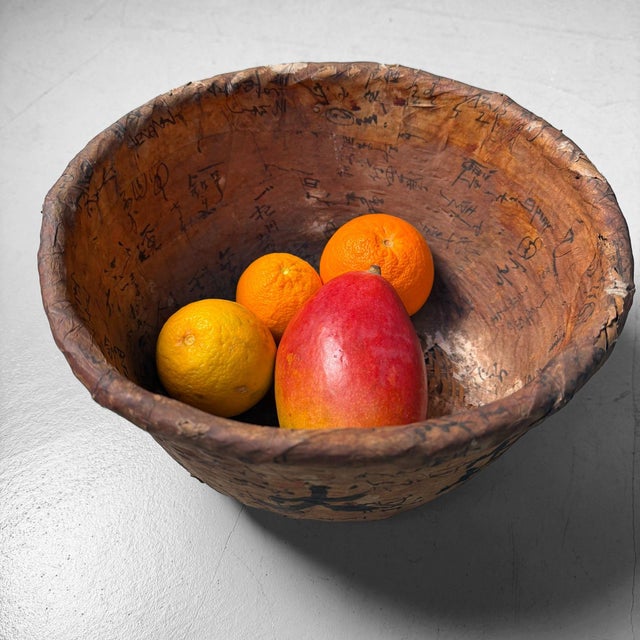 Wood Japanese Bamboo Baske with Washi and Calligraphy, 1950s For Sale - Image 7 of 11