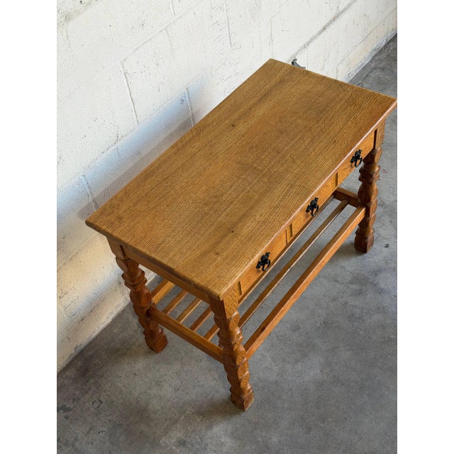Brown In Style of Henning Kjærnulf Oak Hallway Table With 3 Drawers and Shelf Denmark Mid-Century Modern 1960s For Sale - Image 8 of 9