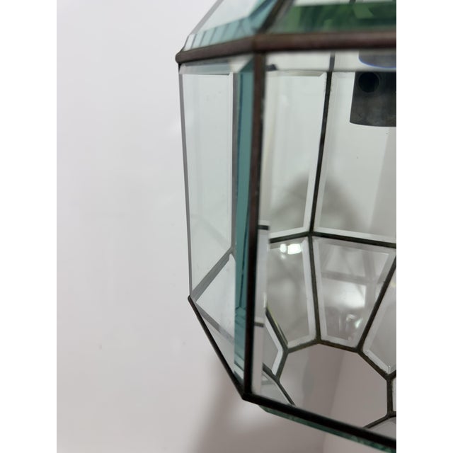 Octagonal Chandelier Lantern in Brass and Beveled Glass in the style of Adolf Loos, 1960 For Sale - Image 11 of 13