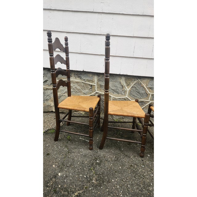Set of 6 Vintage Ladder Back Dining Chairs With Rush Seats, French Country Cottage Style For Sale - Image 16 of 18