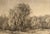 This exquisite early 1900s European antique charcoal drawing captures a breathtaking bucolic valley of trees, reminiscent...