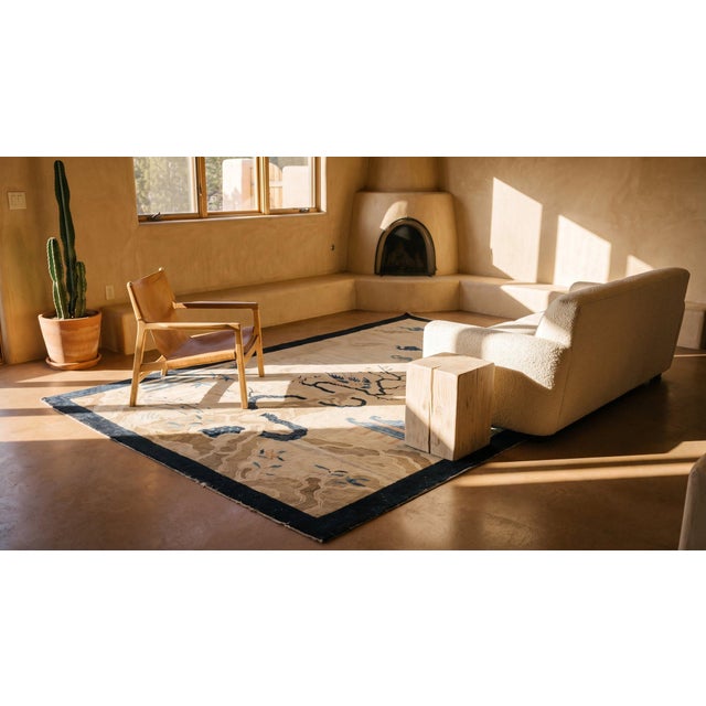 Lofty Beige Ground Color With Example of Motif Repertoire of Chinese Art Antique Chinese Peking Rug For Sale - Image 15 of 17