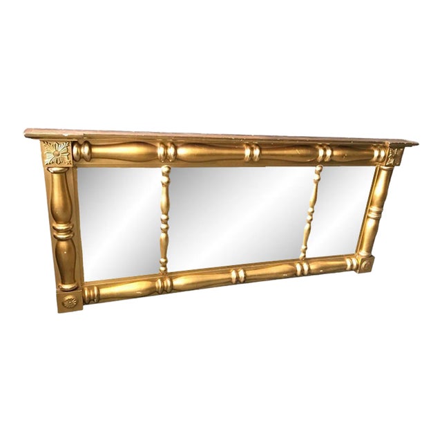 Antique Federal Style Gilt Three Part Over Mantel Mirror For Sale
