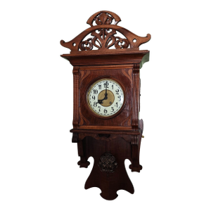 1904 Lenzkirch Black Forest German Art Deco Wall Wood Mechanical Clock With Bronze Pendulum
