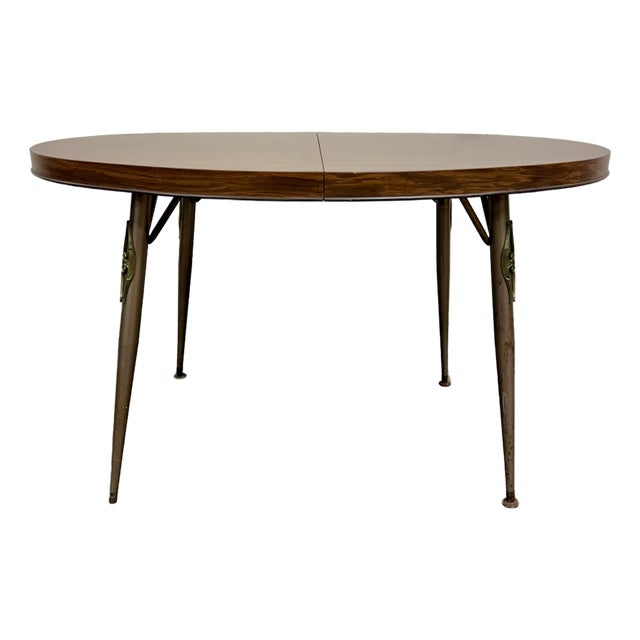 Vintage Mid Century Modern Folding Laminate Top Oval Dining Table For Sale