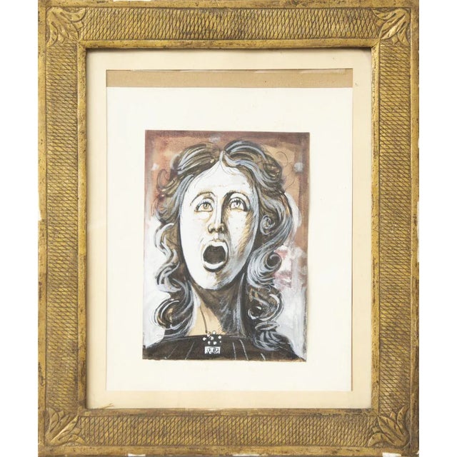 Screaming Woman - Original Tempera, Ink and Watercolor by E. Berman - 1960s 1960s For Sale - Image 3 of 4