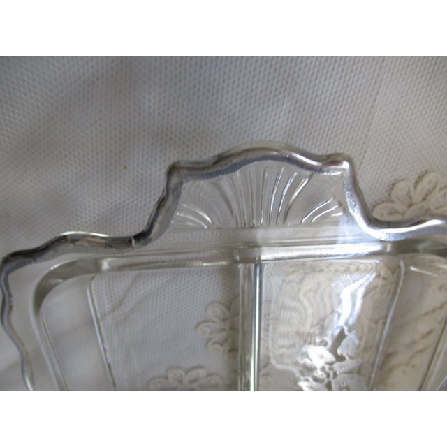 Art Deco Vintage Crystal & Sterling Overlay 4 Compartment Relish Dish For Sale - Image 3 of 5