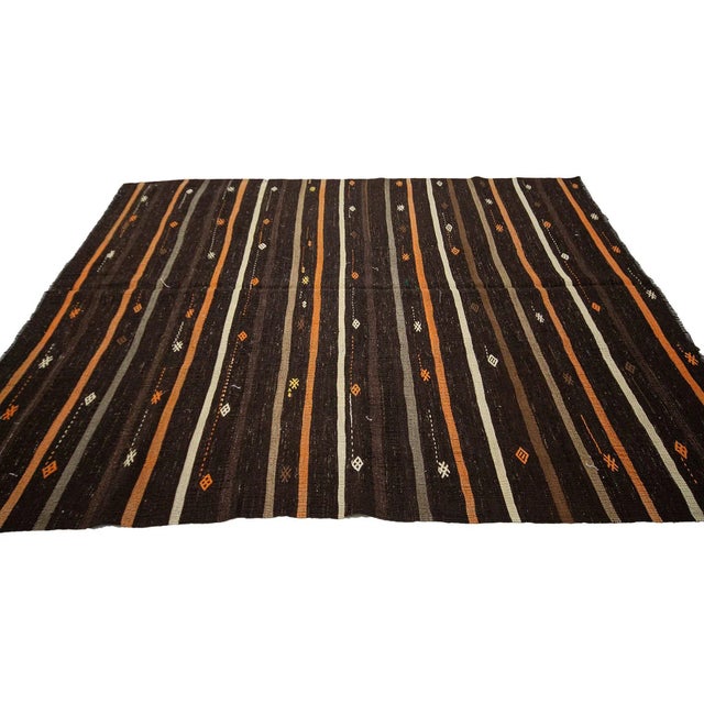 Orange & Brown Goat Hair Vintage Kilim For Sale - Image 4 of 7