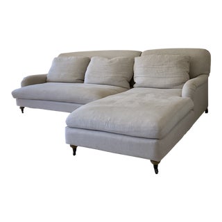 Restoration Hardware Modern Linen Sectional Sofa For Sale