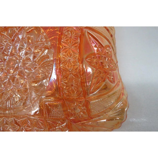 Brockwitz Marigold Carnival Glass Curved Star and Headdress Ruffled Bowl For Sale - Image 10 of 13