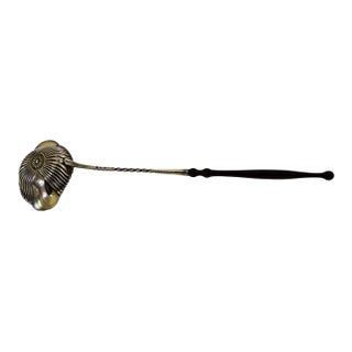 Antique Sterling Silver Gilt Punch Ladle Woden Handle, Fluted Oval Bowl. For Sale