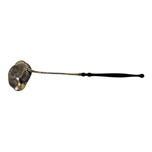 Antique Sterling Silver Gilt Punch Ladle Woden Handle, Fluted Oval Bowl. For Sale