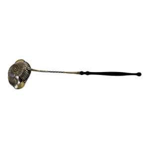 Antique Sterling Silver Gilt Punch Ladle Woden Handle, Fluted Oval Bowl.