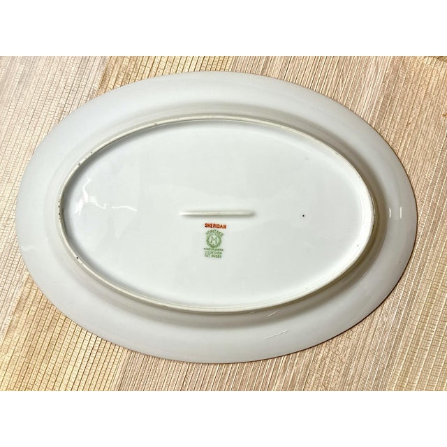 Mid-Century Modern 1940s Noritake Sheridan Oval Serving Platters – Set of 2 – Floral Gold Trim For Sale - Image 3 of 9