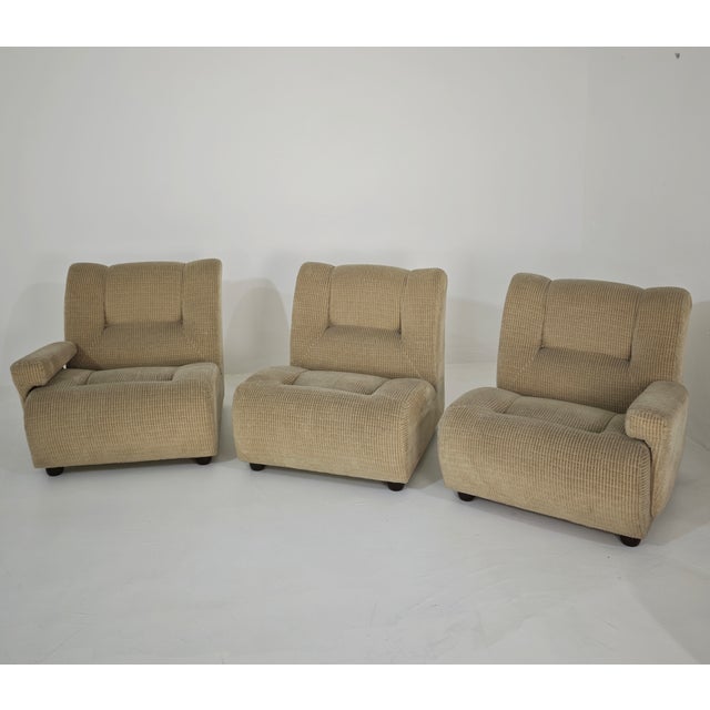 Mid-Century Modern Vintage Beige Velvet Modular Corner Sofa, Italy, 1970s, Set of 6 For Sale - Image 3 of 12