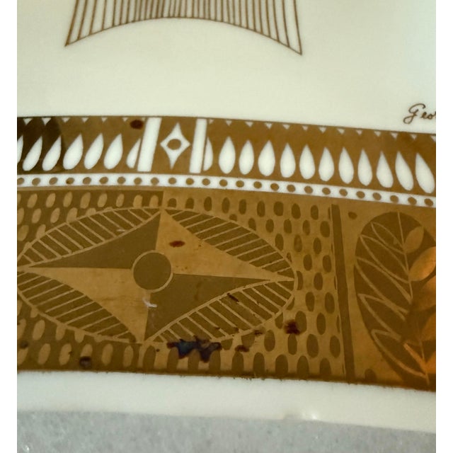 1960s Art Deco Style Georges Briard Milk Glass Gold Bowl With Harvest Design For Sale - Image 9 of 10