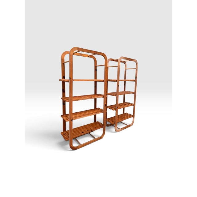 Mid-Century Modern Vintage 1970s Bentwood Bamboo Slatted Étagères – Pair For Sale - Image 3 of 8