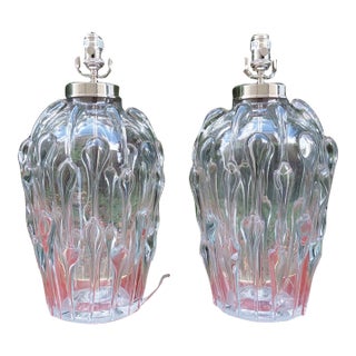 Pair of Vaughan "Pavia" Hand-Blown Crystal Glass Table Lamps, Model tg0080.ni For Sale