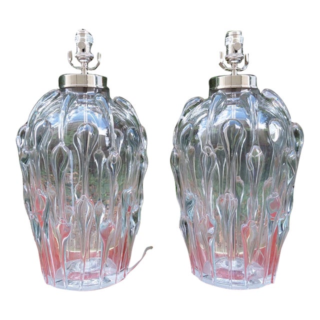 Pair of Vaughan "Pavia" Hand-Blown Crystal Glass Table Lamps, Model tg0080.ni For Sale