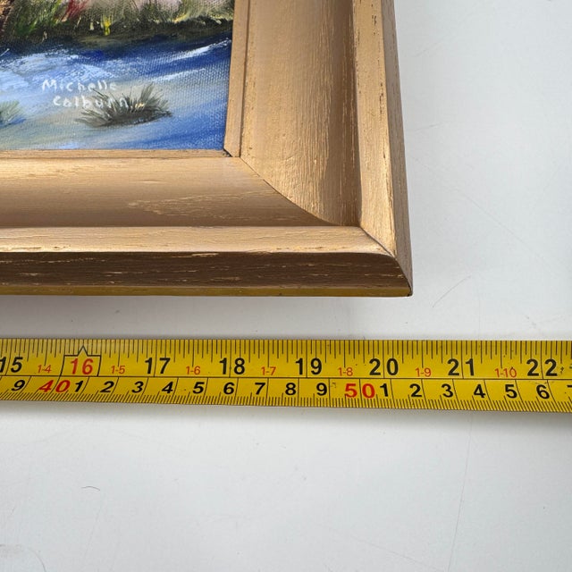 Coastal Palm Tree Beach Original Painting in Gold Frame For Sale - Image 10 of 12