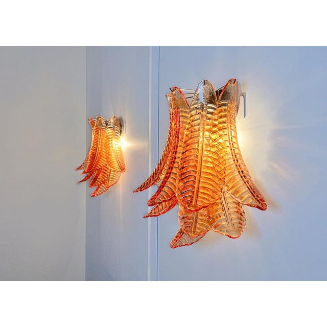 Vintage Murano Six-Tier Felci Wall Sconces in Amber Glasses, 1990s, Set of 2 For Sale - Image 15 of 18