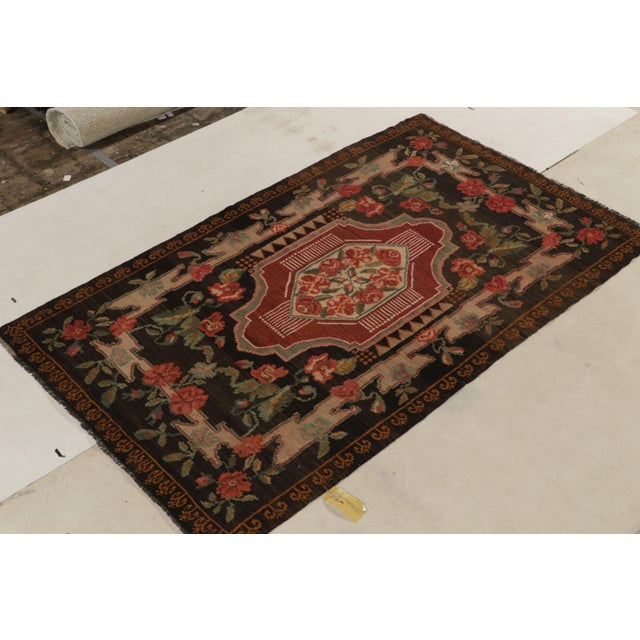 Traditional Vintage Bessarabian Kilim Rug in Red, Brown, Green Floral Pattern For Sale - Image 3 of 8