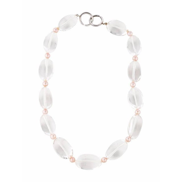 Transparent Tiffany & Co Pearl Rock Crystal Necklace Collar Collier in Box Pink Sterling Silver 925 Clasp Vintage For Sale - Image 8 of 11