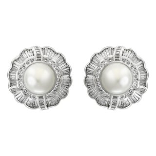 White South Sea Pearl with 12 Carat Diamond Cocktail Earrings 18 Karat Gold For Sale