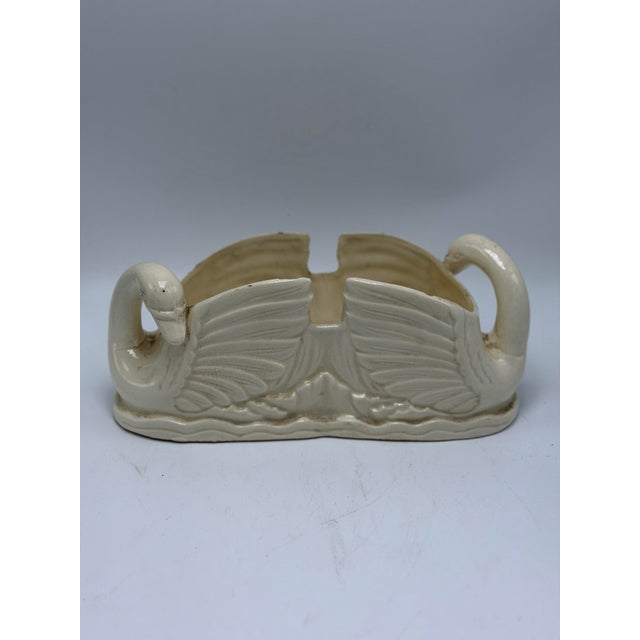 Vintage Double Swan Ceramic Planter / Cachepot – A delightful vintage ivory glazed ceramic planter featuring a pair of...