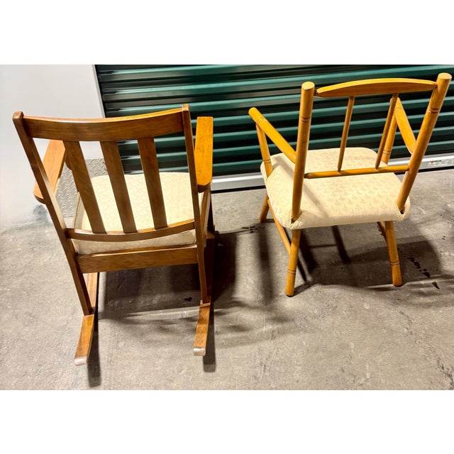 Late 19th Century Arts & Crafts Rocking Chair and Spindle-Back Armchair For Sale - Image 4 of 12