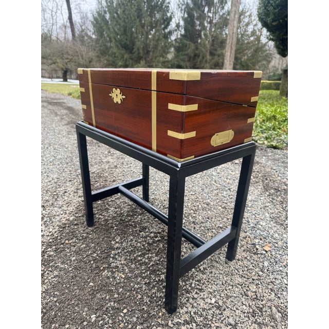 Antique English Campaign Travel Lap Desk on Custom Stand For Sale In New York - Image 6 of 11