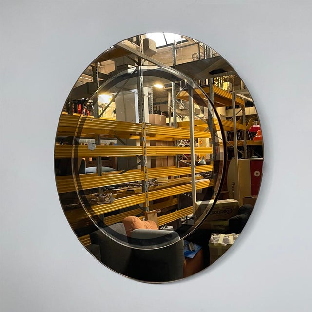 Italian Modern Round Double-Glass Wall Mirror, 1970s For Sale - Image 4 of 16
