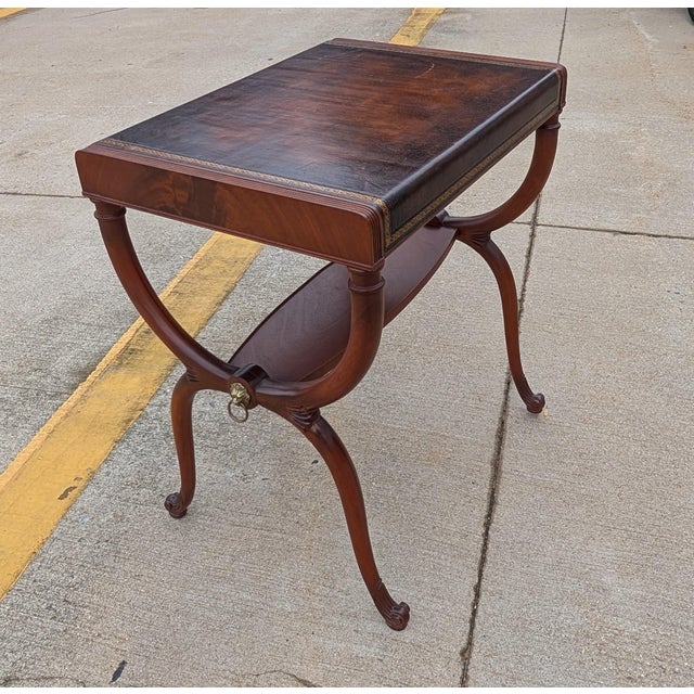1950s Regency Leather Top Mahogany Side Table With Curule Legs - A Pair For Sale - Image 15 of 16